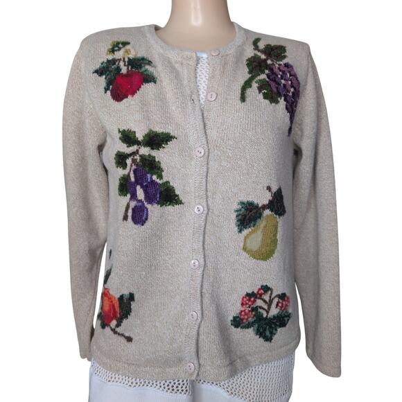 Vintage Fruit Embroidered Cardigan Sweater Women Small Cottagecore Whimsical 90s - Picture 1 of 6